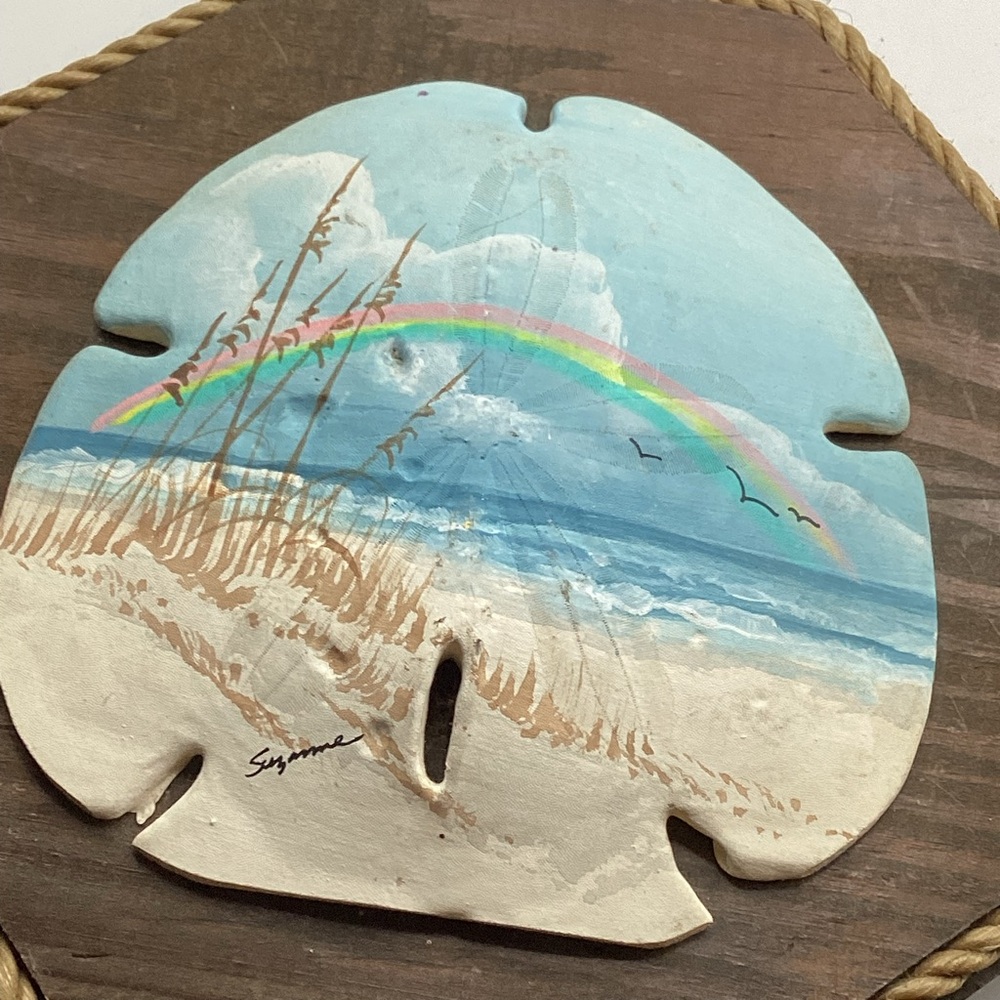 vintage Handpainted sand dollars beach theme rainbow ocean sand - Picture 3 of 4